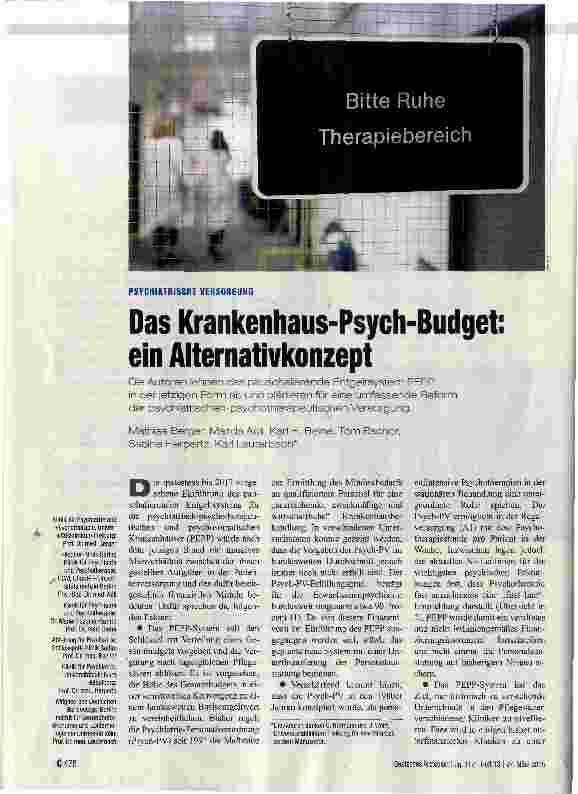 Vorschauseite 1: Das Krankenhaus-Psych-Budget: ein Alternativkonzept