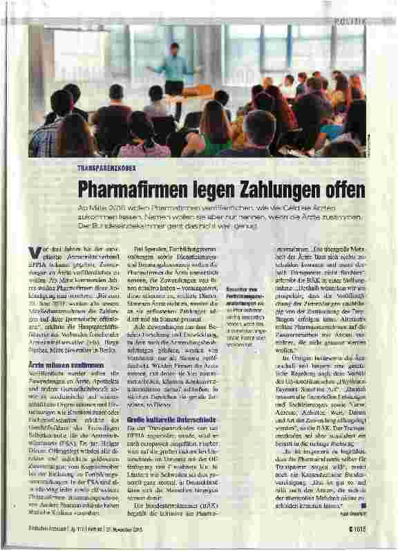 Vorschauseite 1: Pharmafirmen legen Zahlungen offen