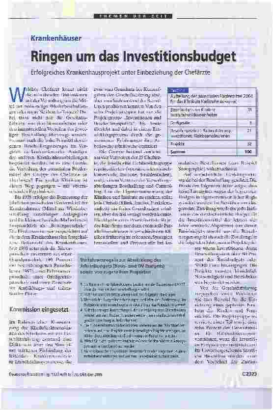 Vorschauseite 1: Ringen um das InvestitionsbudgetErfolgreiches Krankenhausprojekt unter Einbeziehung der Chefärzte