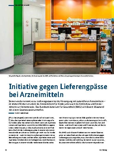 Vorschauseite 1: Initiative gegen Lieferengpässe bei Arzneimitteln