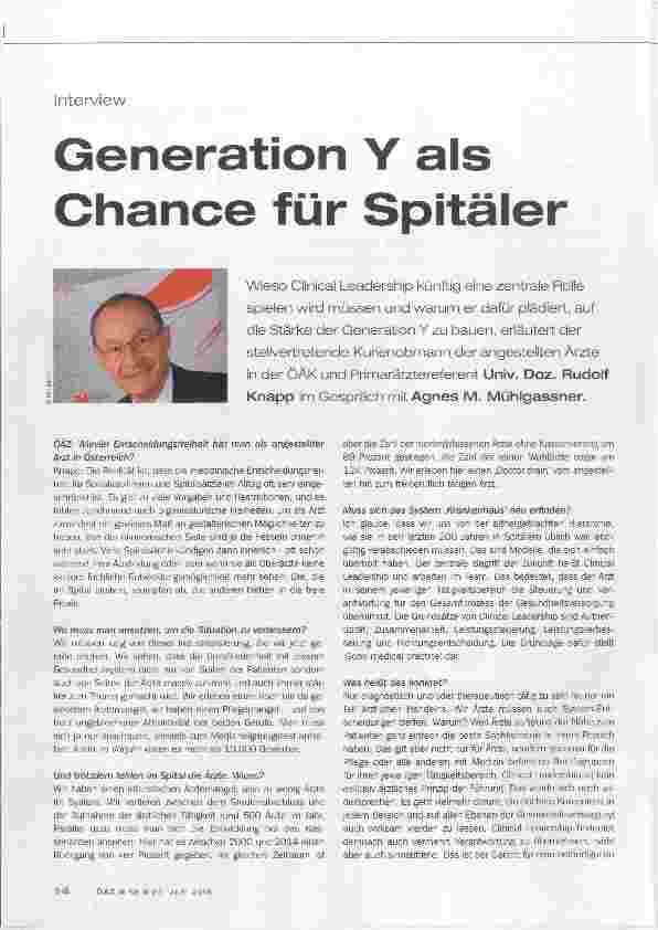 Vorschauseite 1: Generation Y als Chance für Spitäler