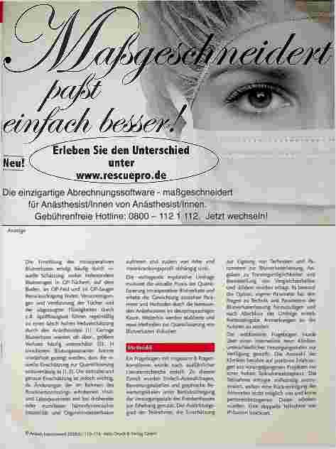 Vorschauseite 2: Erfassung von intraoperativen Blutverlusten: Ergebnisse einer multizentrischen Erhebung und Überblick aktueller Methoden zur Quantifizierung von Blutverlusten