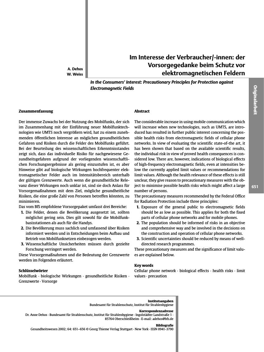 Vorschauseite 1: Im Interesse der Verbraucher/-innen: der Vorsorgegedanke beim Schutz vor elektromagnetischen Feldern