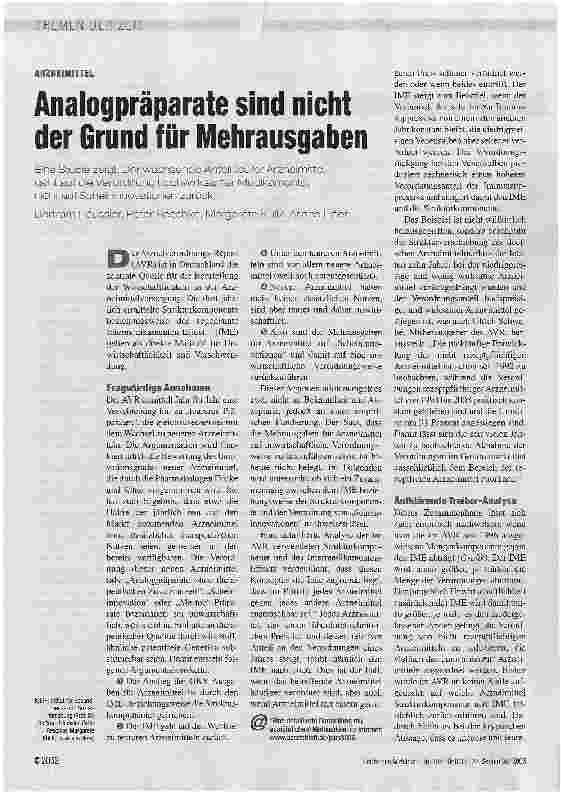 Vorschauseite 1: ARZNEIMITTEL - Analogpräparate sind nicht der Grund für Mehrausgaben