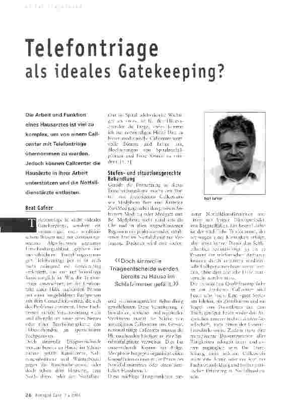 Vorschauseite 1: Telefontriage als ideales Gatekeeping?