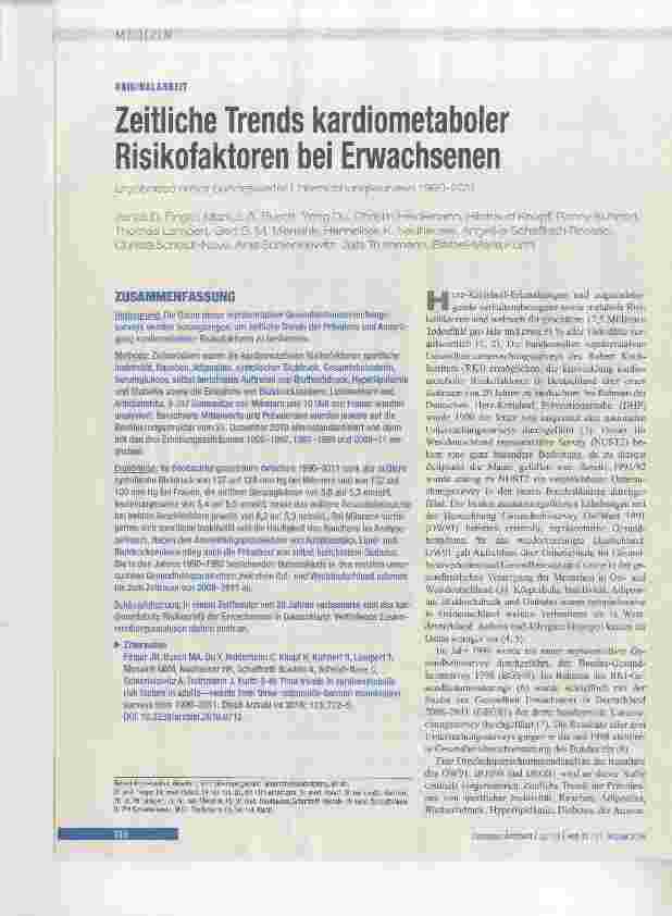 Vorschauseite 1: Zeitliche Trends kardiometaboler Risikofaktoren bei Erwachsenen