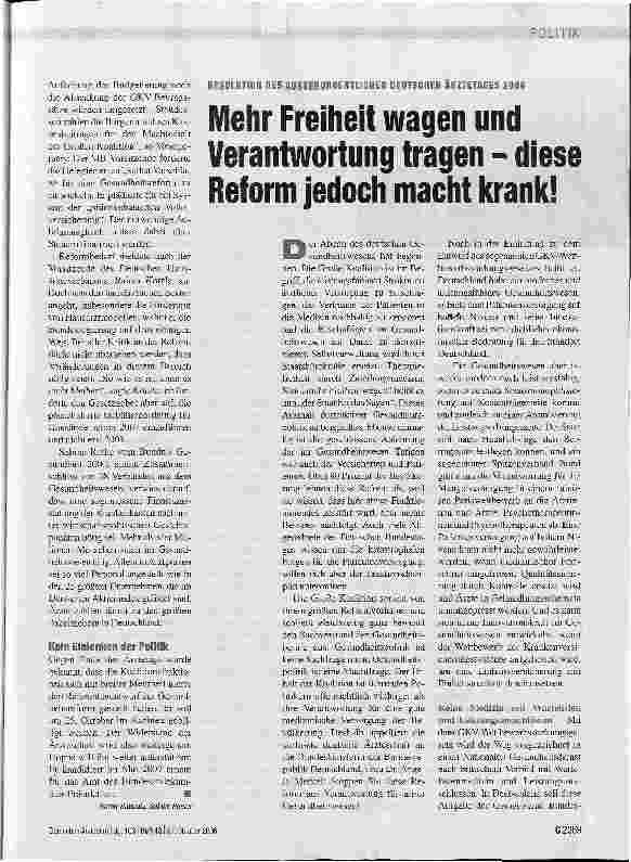 Vorschauseite 1: RESOLUTION DES AUSSERORDENTLICHEN DEUTSCHEN ÄRZTETAGES 2006Mehr Freiheit wagen und Verantwortung tragen - diese Reform jedoch macht krank!