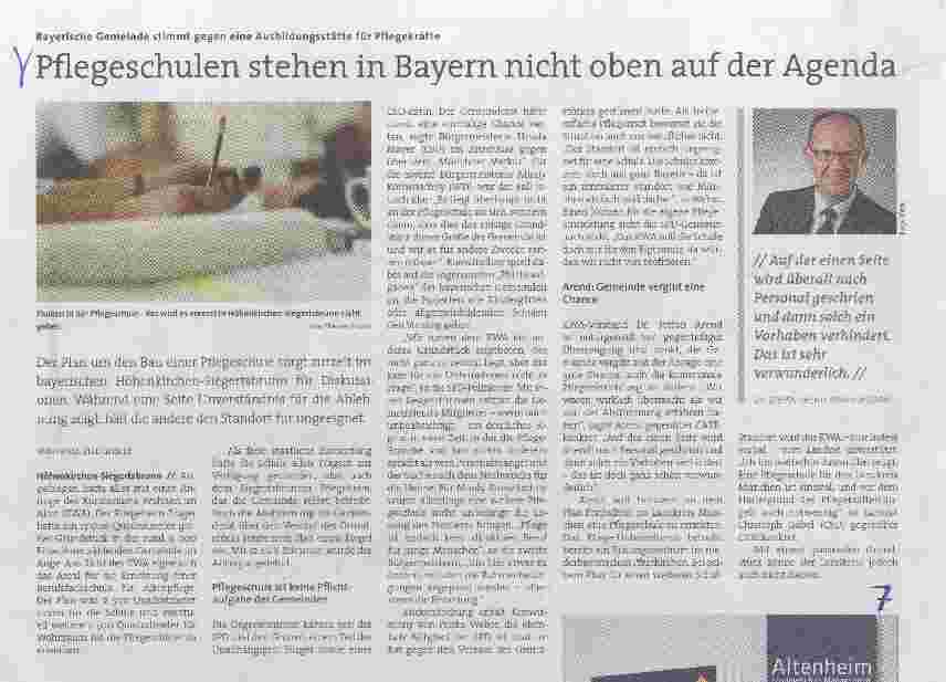 Vorschauseite 1: Pflegeschulen stehen in Bayern nicht oben auf der Agenda