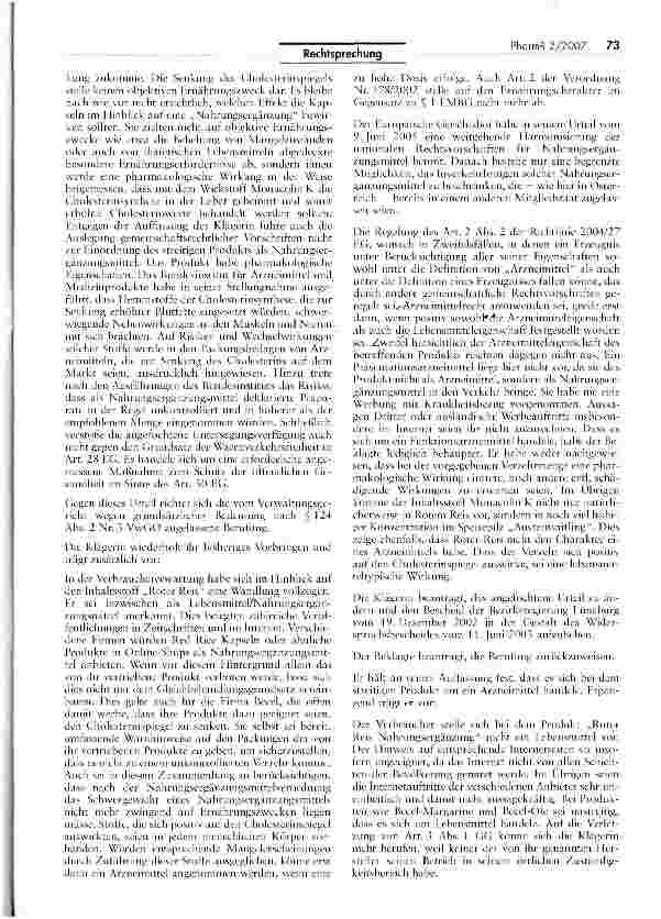 Vorschauseite 3: Abgrenzung zwischen Lebensmitteln und Arzneimitteln - Red Rice 330 mg GPH Kapseln ist als zulassungspflichtiges Arzneimittel anzusehenAMG §21, III Nr. 1; LFGB § 2 II