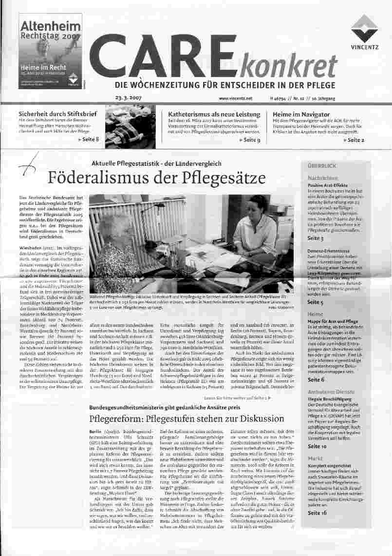 Vorschauseite 1: Aktuelle Pflegestatistik - der LändervergleichFöderalismus der Pflegesätze