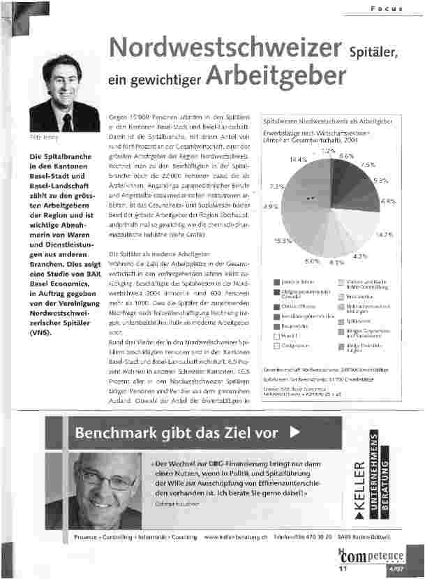 Vorschauseite 1: Nordwestschweizer Spitäler, ein gewichtiger Arbeitgeber