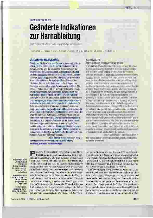 Vorschauseite 1: ÜBERSICHTSARBEIT - Geänderte Indikationen zur Harnableitung -Teil 6 der Serie zum Harnblasenkarzinom