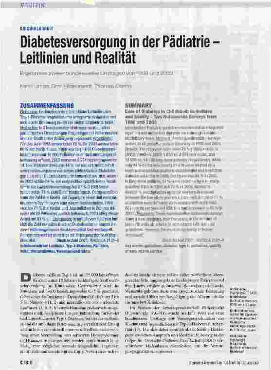 Vorschauseite 1: Diabetesversorgung in der Pädiatrie Leitlinien und Realität