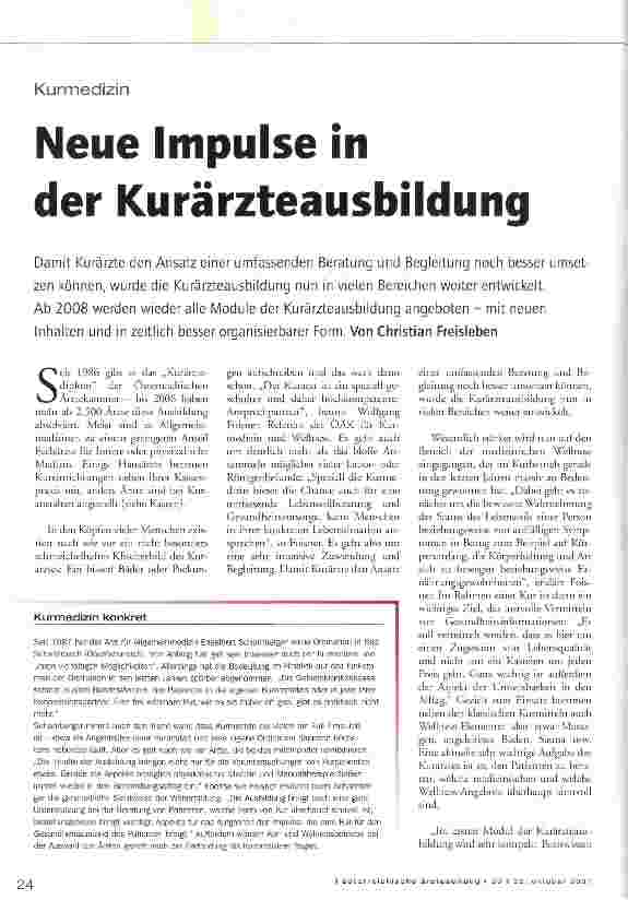 Vorschauseite 1: Neue Impulse in der Kurärzteausbildung