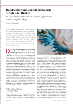 Vorschauseite 1: Handschuhe im Gesundheitswesen: Schutz oder Risiko? Ein Projekt evaluiert den Handschuhgebrauch in der Langzeitpflege