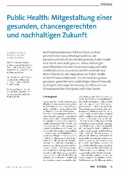 Vorschauseite 1: Public Health: Mitgestaltung einer gesunden, chancengerechten und nachhaltigen Zukunft