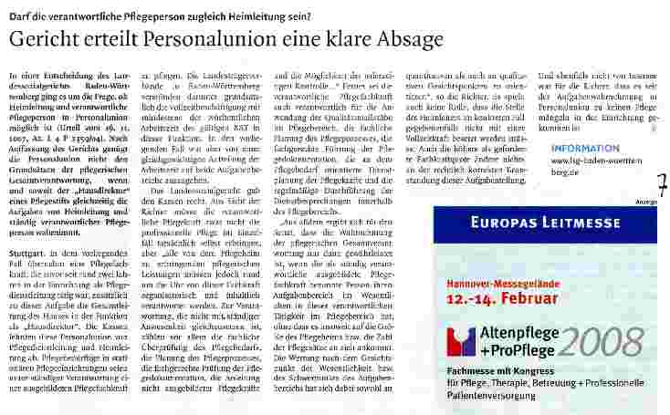 Vorschauseite 1: Gericht erteilt Personalunion eine klare Absage