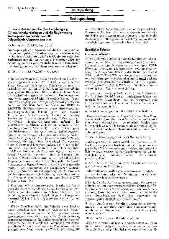 Vorschauseite 1: Keine Ausnahmen bei der Genehmigung für das Inverkehrbringen und die Registrierung Anthroposophischer Arzneimittel
