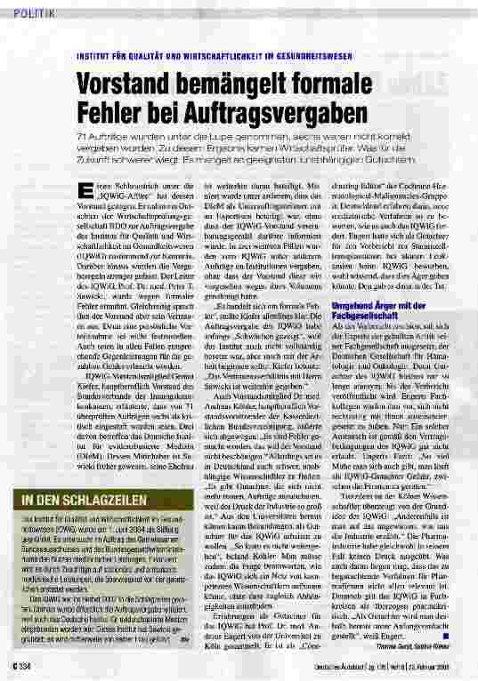 Vorschauseite 1: Vorstand bemängelt formale Fehler bei Auftragsvergaben