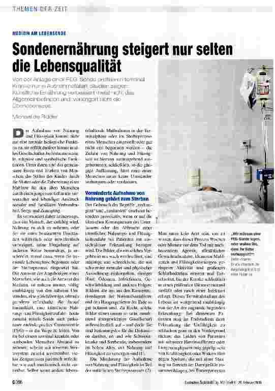 Vorschauseite 1: Sondenernährung steigert nur selten die Lebensqualität