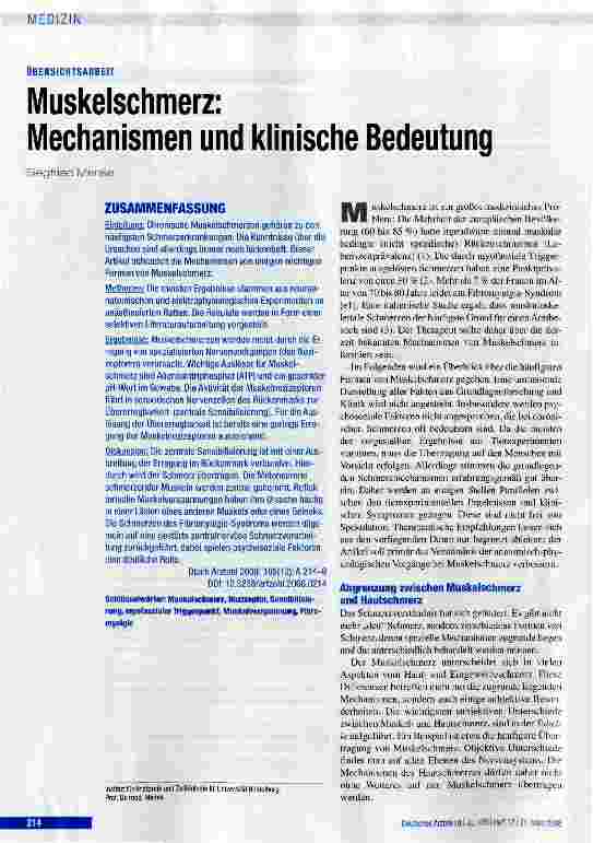 Vorschauseite 1: Muskelschmerz:Mechanismen und klinische Bedeutung