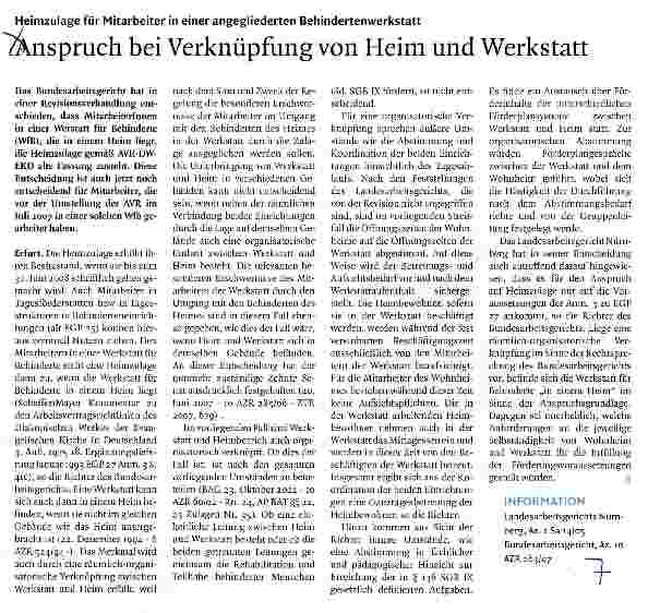 Vorschauseite 1: Anspruch bei Verknüpfung von Heim und Werkstatt