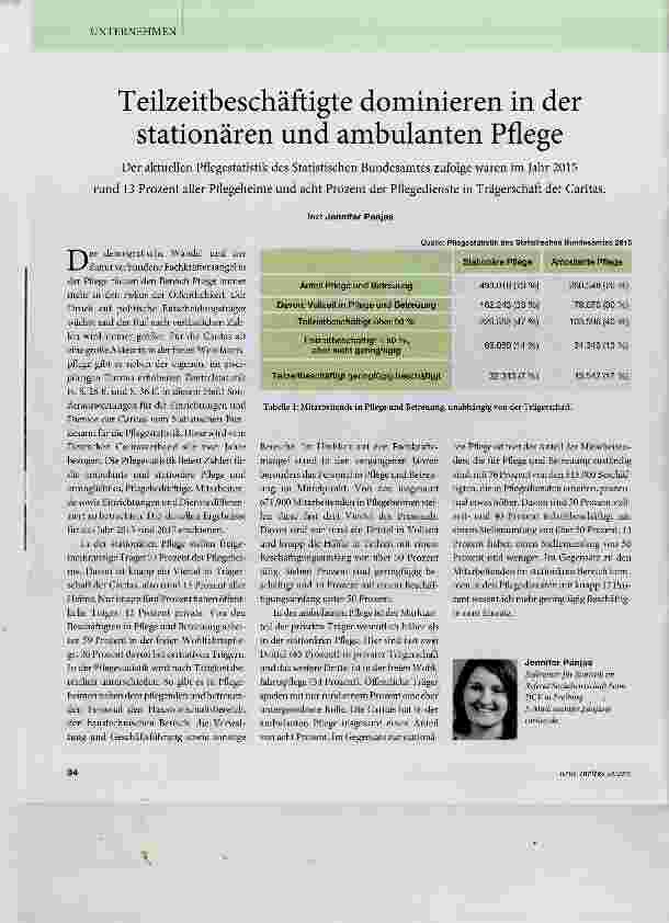 Vorschauseite 1: Teilzeitbeschäftigte dominieren in der stationären und ambulanten Pflege