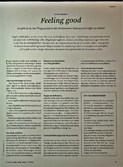 Vorschauseite 2: Feeling good - So gelingt es, das Pflegepersonal bei emotionalen Beanspruchungen zu stärken.