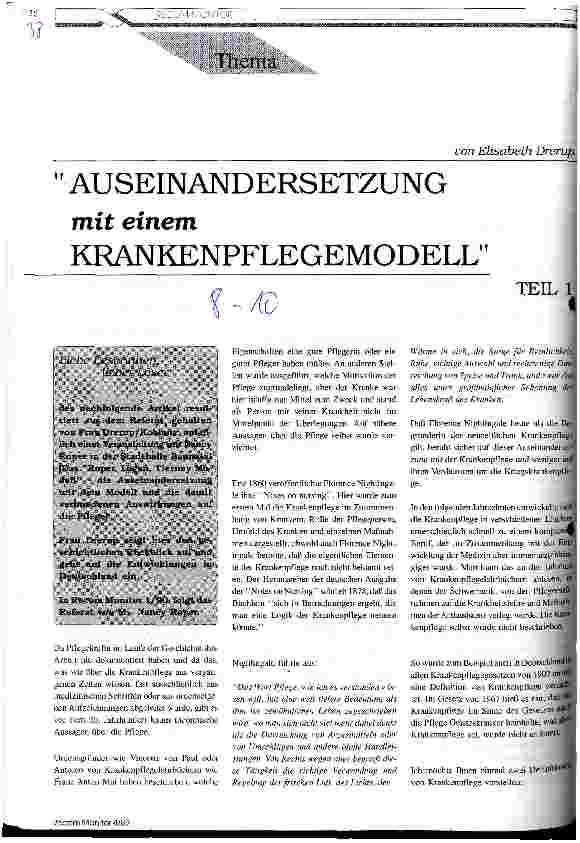 Vorschauseite 1: Auseinandersetzung mit einem Krankenpflegemodell Teil 1