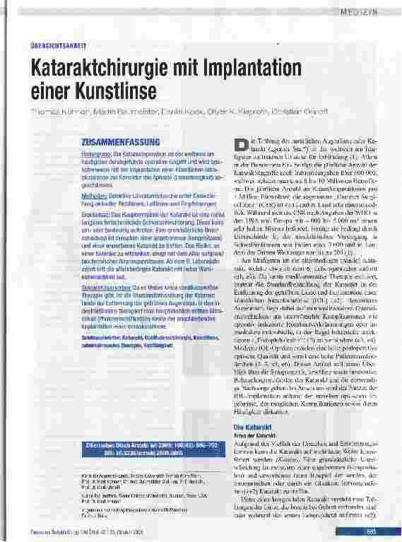 Vorschauseite 1: Kataraktchirurgie mit Implantation einer Kunstlinse