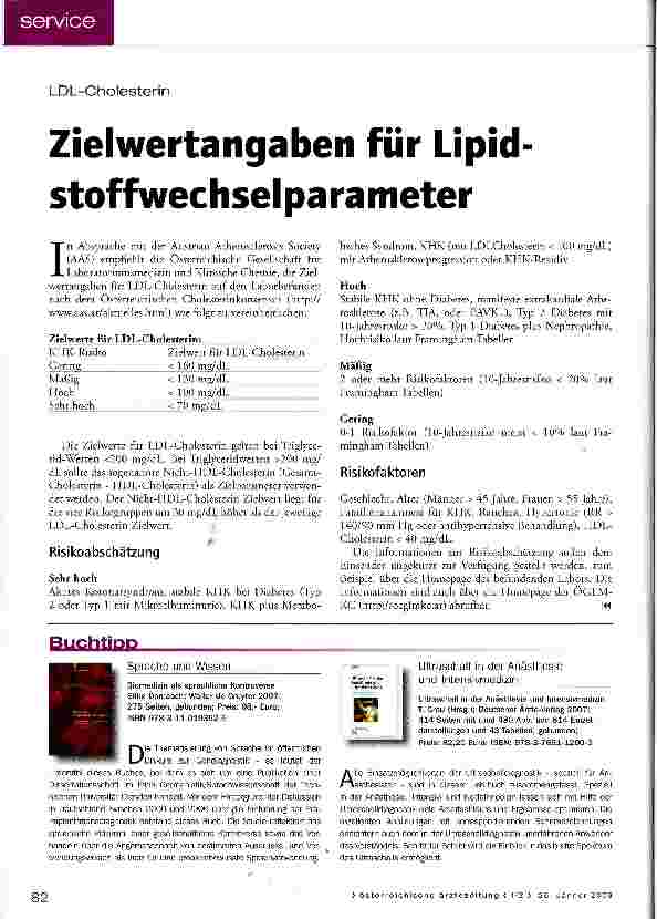 Vorschauseite 1: Zielwertangaben für Lipid-stoffwech sei parameter