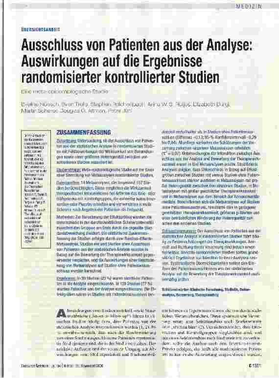 Vorschauseite 1: Ausschluss von Patienten aus der Analyse Auswirkungen auf die Ergebnisse randomisierter kontrollierter Studien