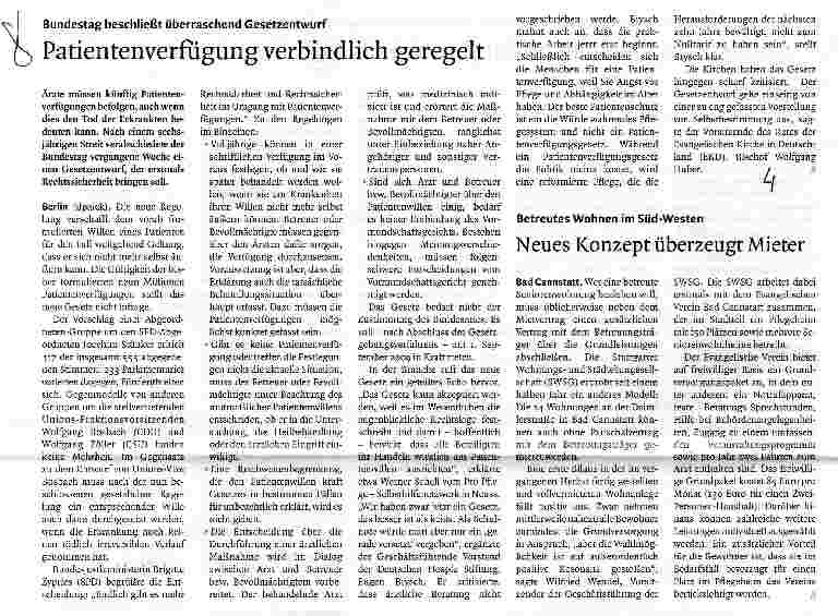 Vorschauseite 1: Patientenverfügung verbindlich geregelt