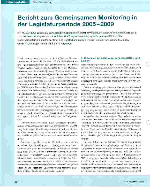 Vorschauseite 1: Bericht zum Gemeinsamen Monitoring in der Legislaturperiode 2005-2009