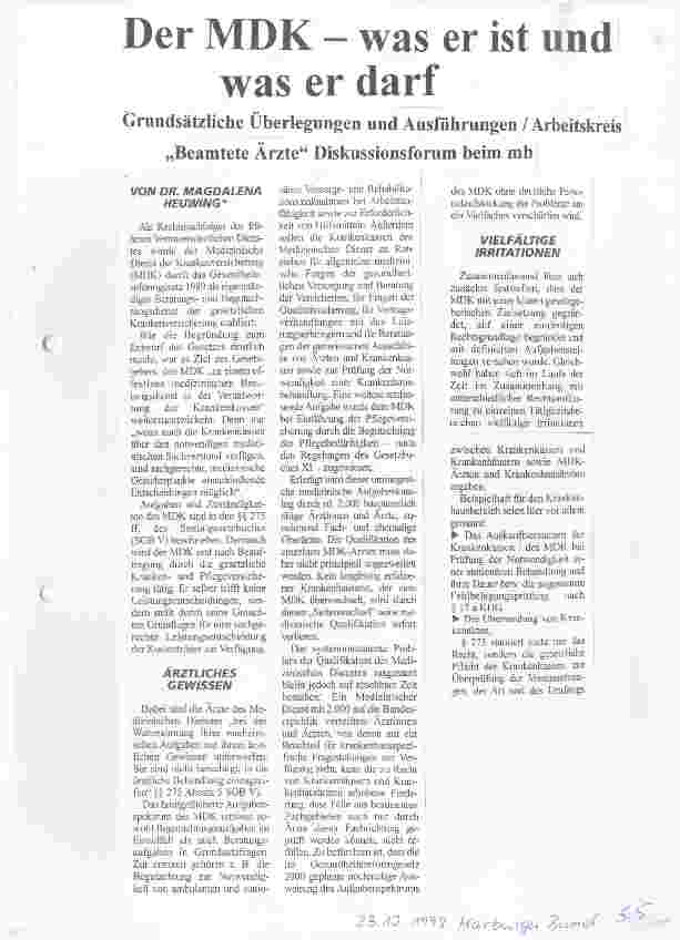 Vorschauseite 1: Der MDK - was er ist und was er darf Grundsätzliche Überlegungen und Ausführungen/Arbeitskreis Beamtete Ärzte Diskussionsforum beim mb