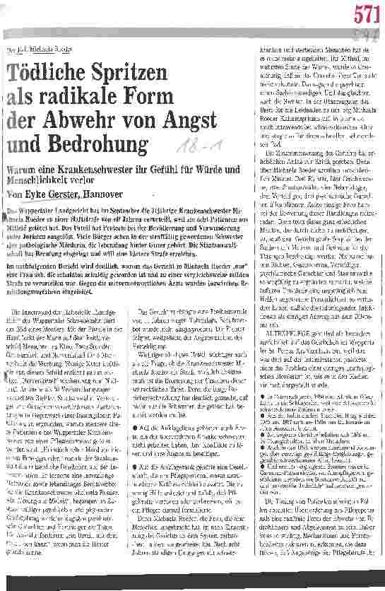 Vorschauseite 1: Der Fall Michaela Roeder Tödliche Spritzen als radikale Form der Abwehr von Angst und Bedrohung