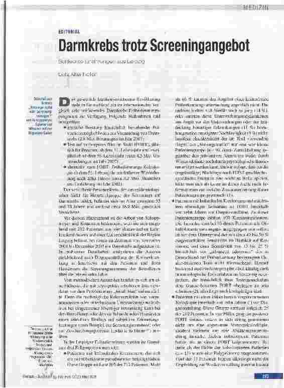 Vorschauseite 1: Darmkrebs trotz Screeningangebot