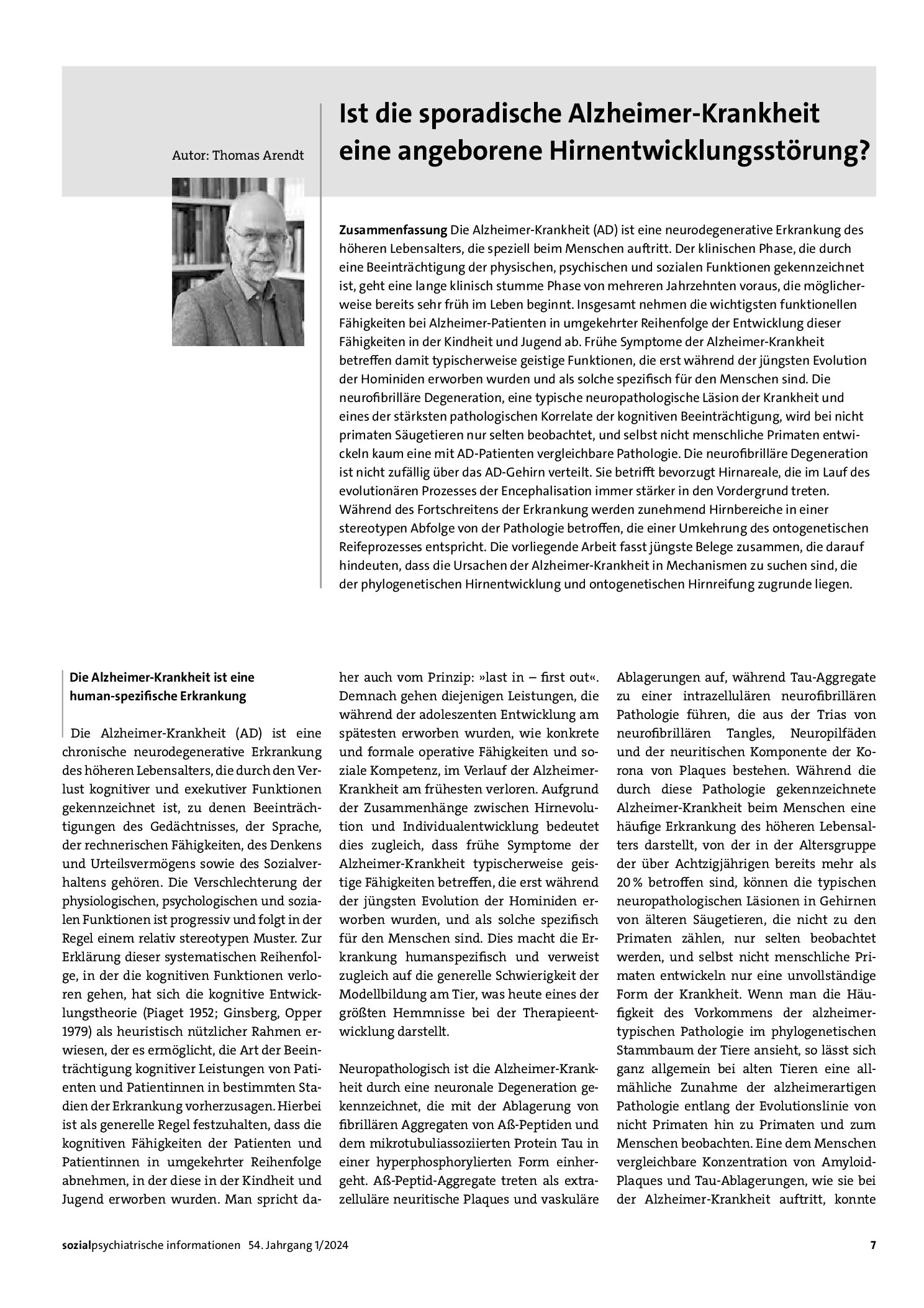 Vorschauseite 1: Ist die sporadische Alzheimer-Krankheit eine angeborene Hirnentwicklungsstörung?