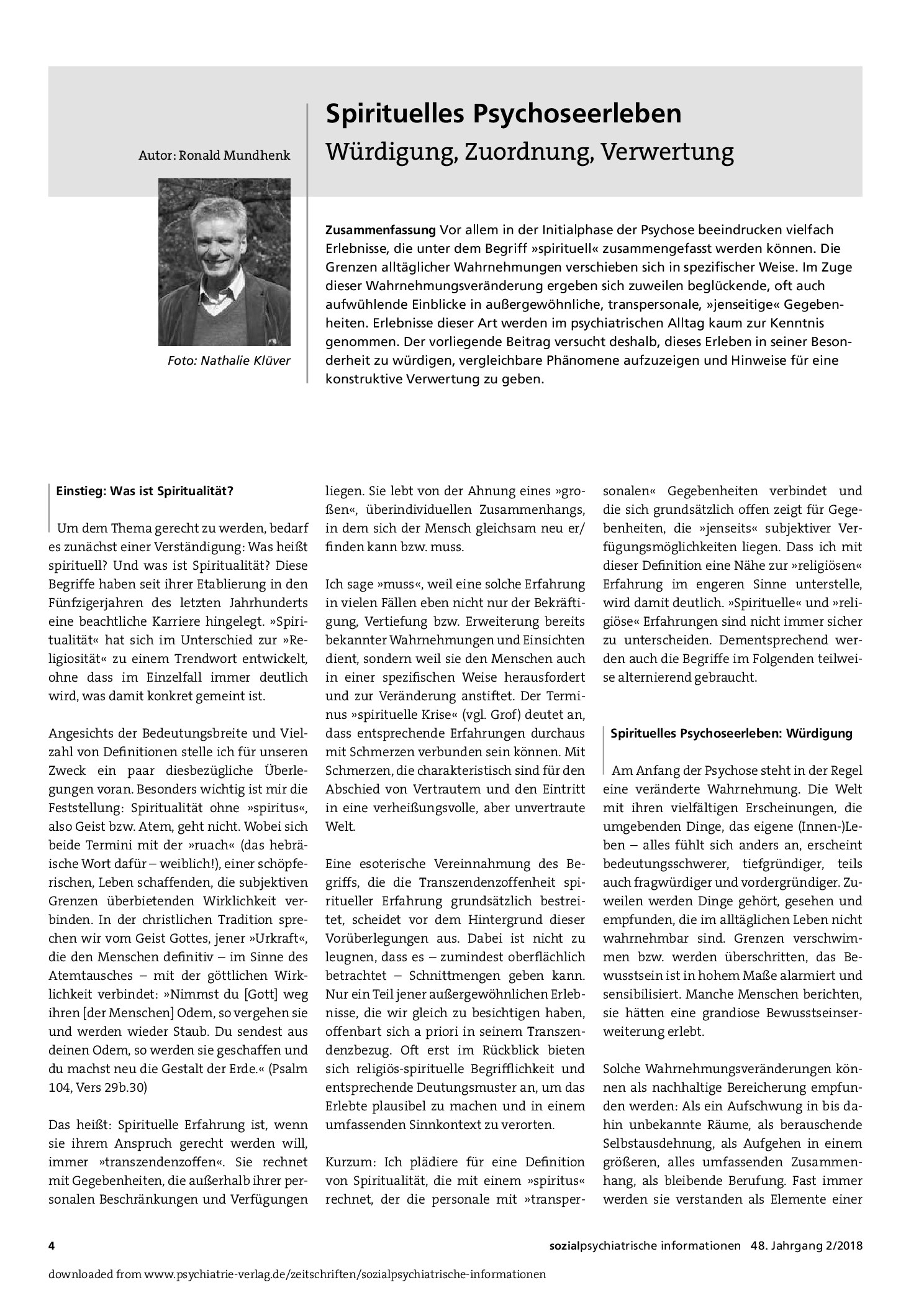 Vorschauseite 1: Spirituelles Psychoseerleben. Würdigung, Zuordnung, Verwertung