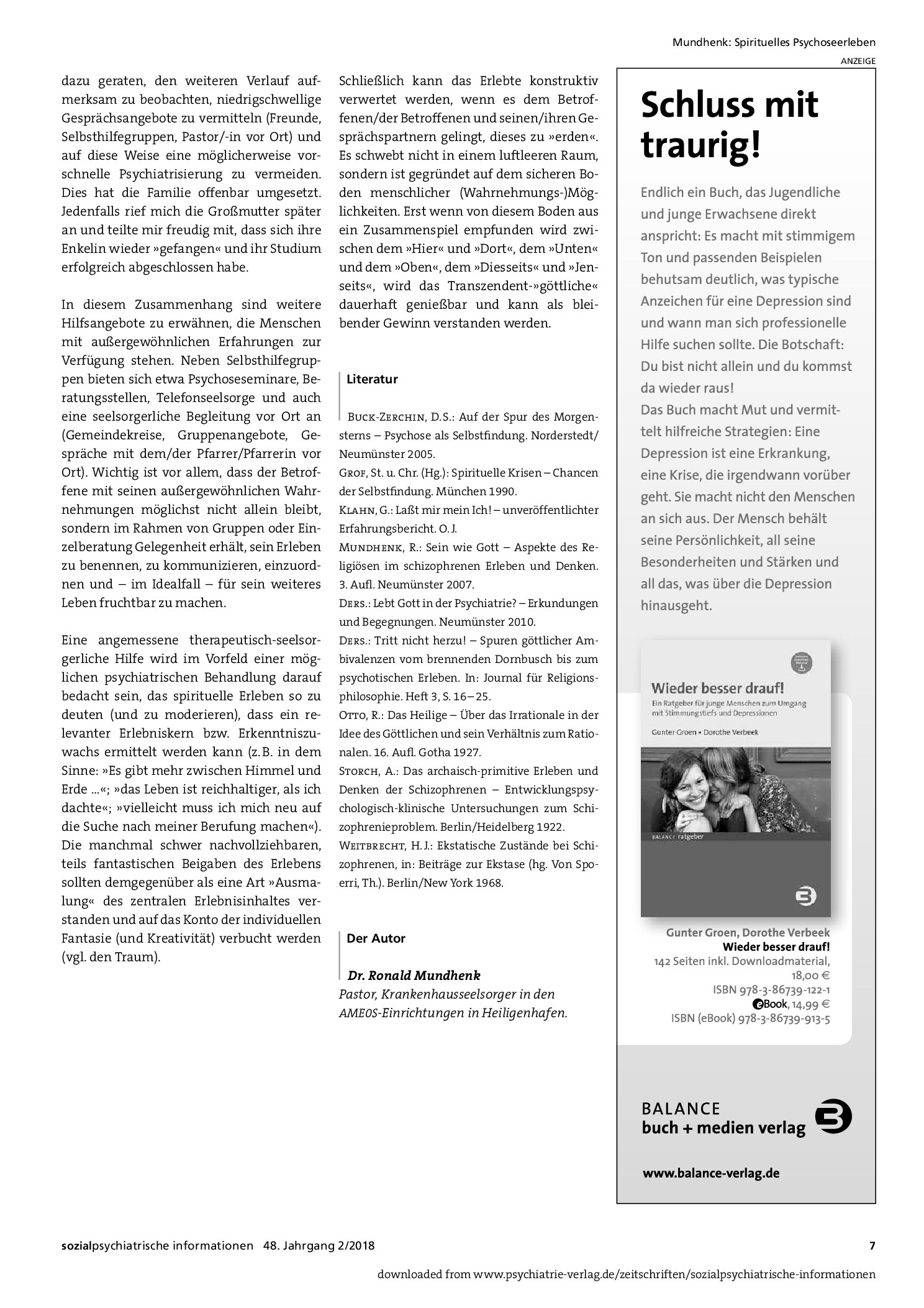 Vorschauseite 4: Spirituelles Psychoseerleben. Würdigung, Zuordnung, Verwertung
