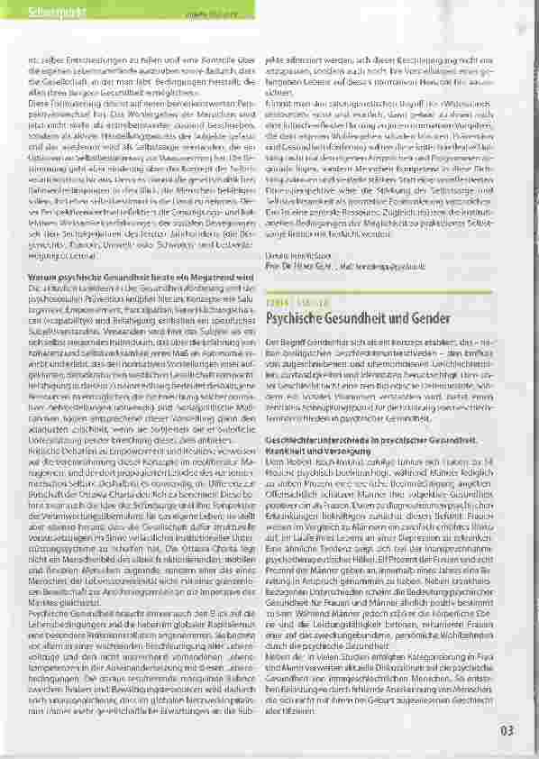 Vorschauseite 2: Psychische Gesundheit und Gender