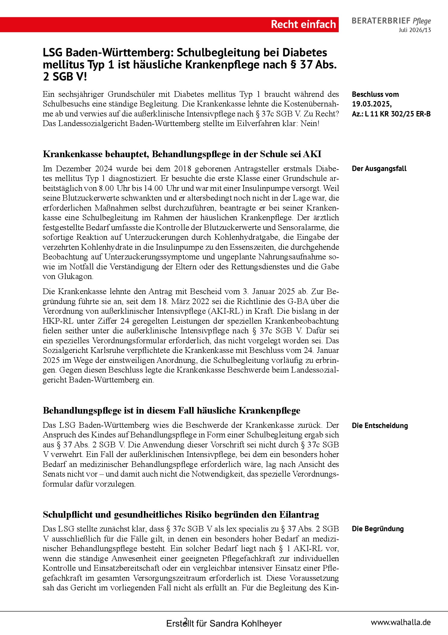 Vorschauseite 2: Beraterbrief Pflege, Ausgabe Juli 2026/13