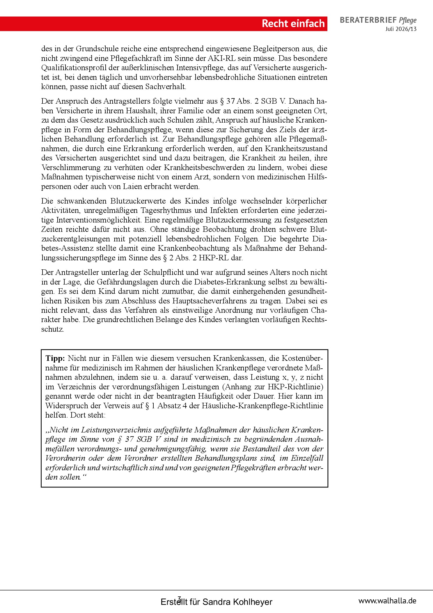 Vorschauseite 3: Beraterbrief Pflege, Ausgabe Juli 2026/13