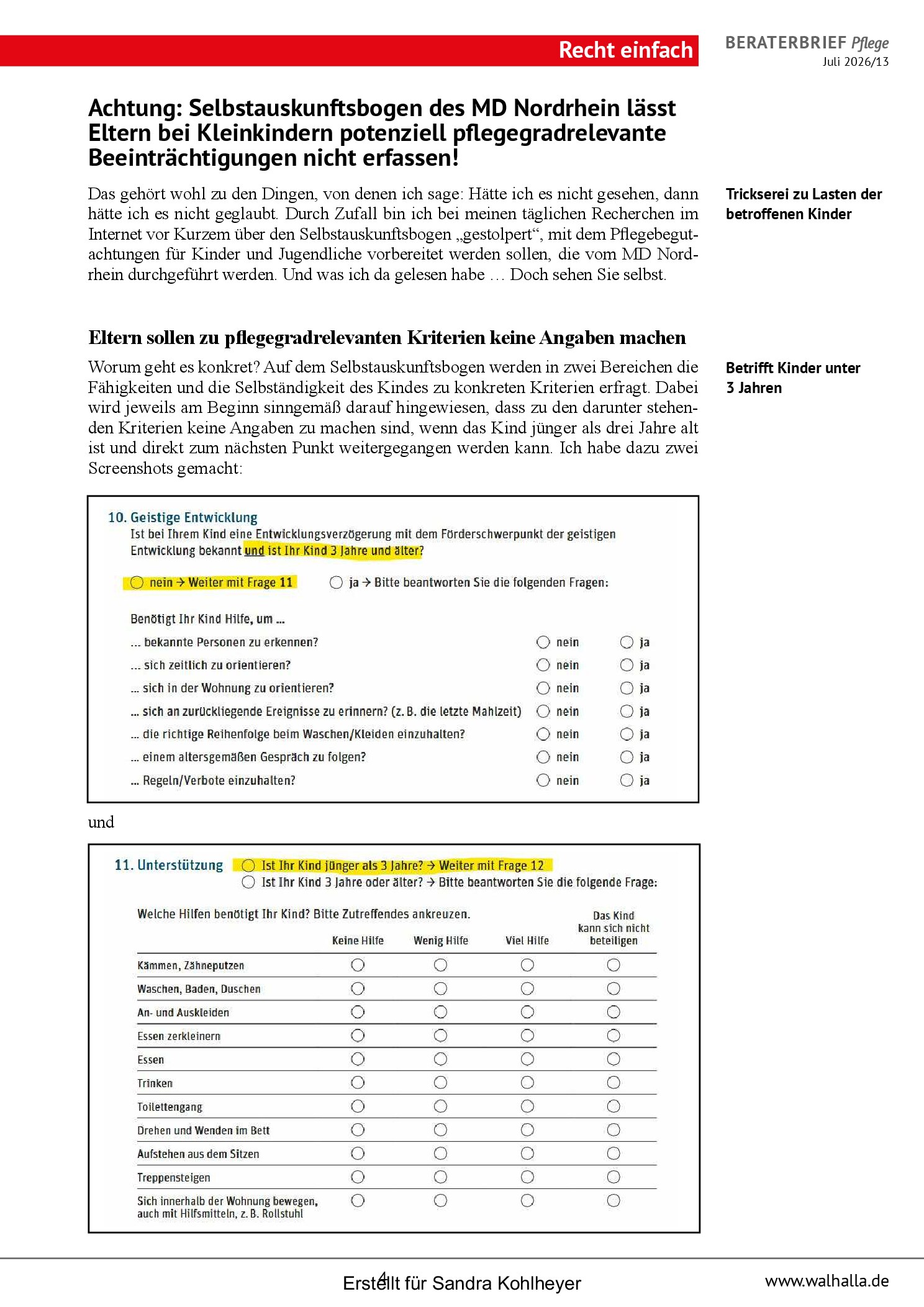 Vorschauseite 4: Beraterbrief Pflege, Ausgabe Juli 2026/13
