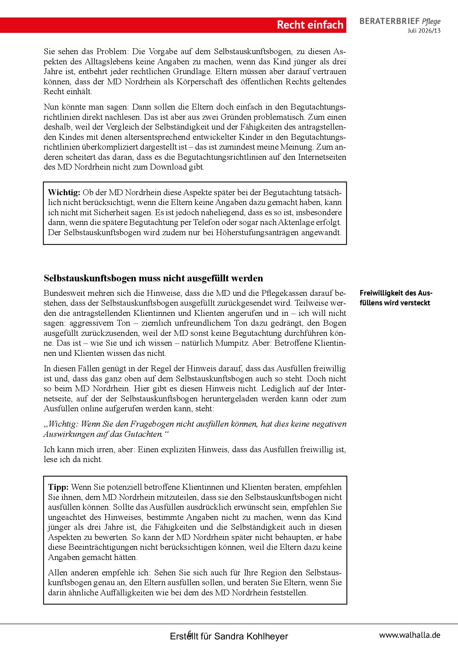 Vorschauseite 6: Beraterbrief Pflege, Ausgabe Juli 2026/13