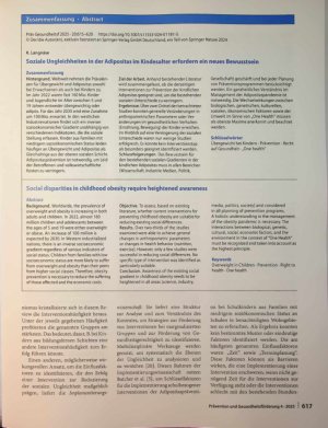 Vorschauseite 3: Soziale Ungleichheiten in der Adipositas im Kindesalter erfordern ein neues Bewusstsein
