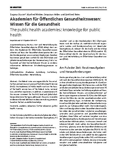 Vorschauseite 1: Akademien für Öffentliches Gesundheitswesen: Wissen für die Gesundheit