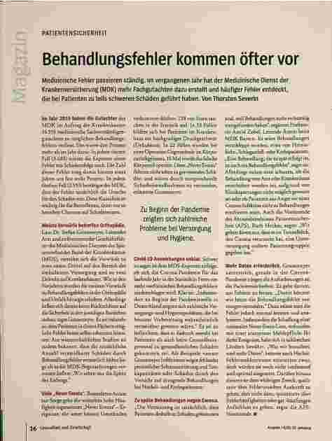 Vorschauseite 1: PATIENTENSICHERHEIT Behandlungsfehler kommen öfter vor.