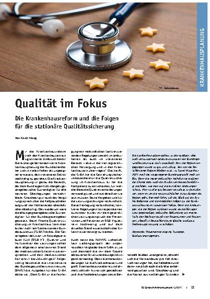 Vorschauseite 1: Qualität im Fokus Die Krankenhausreform und die Folgen für die stationäre Qualitätssicherung
