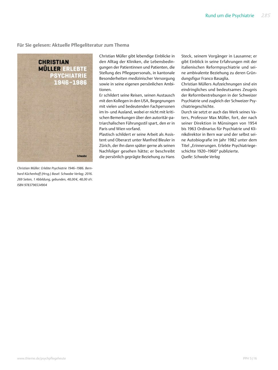 Vorschauseite 1: Für Sie gelesen: Christian Müller – Erlebte Psychiatrie 1946–1986